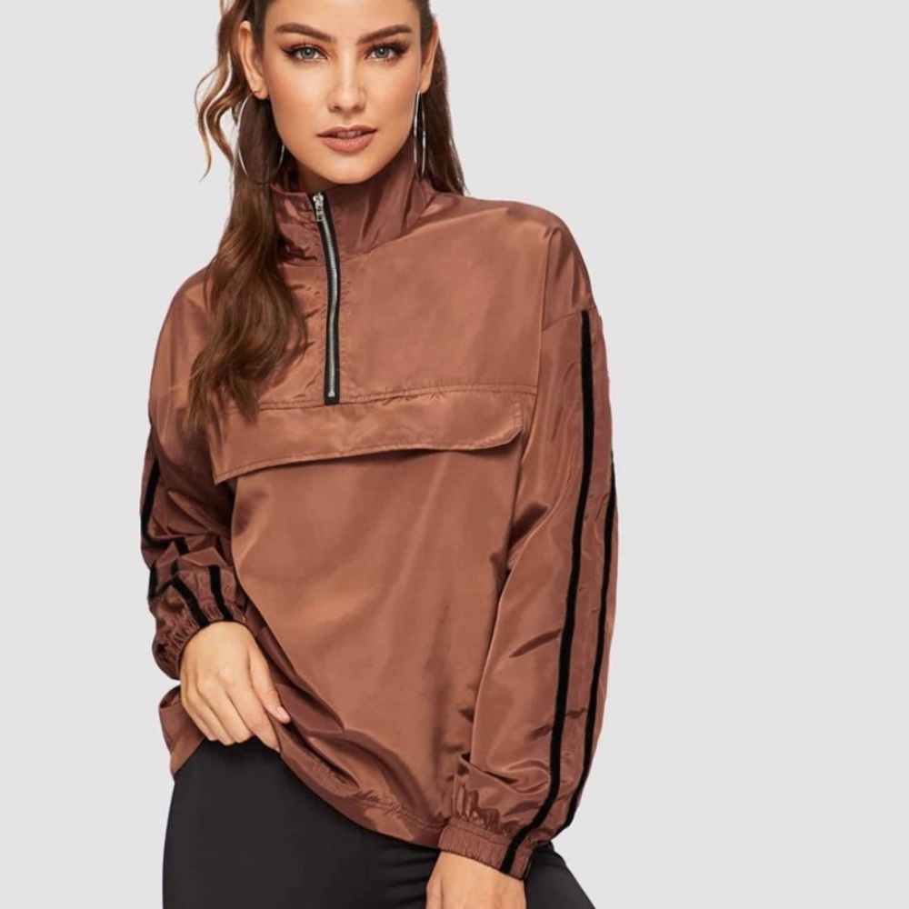 Shein Brown Sporty Zipper Windbreaker Size Xs